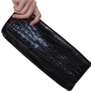 BLACK CROC EMBOSSED VINTAGE CLUTCH VEGAN LEATHER
